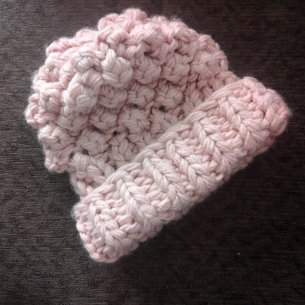 Free People Blush Pink Chunky Bobble Knit Beanie